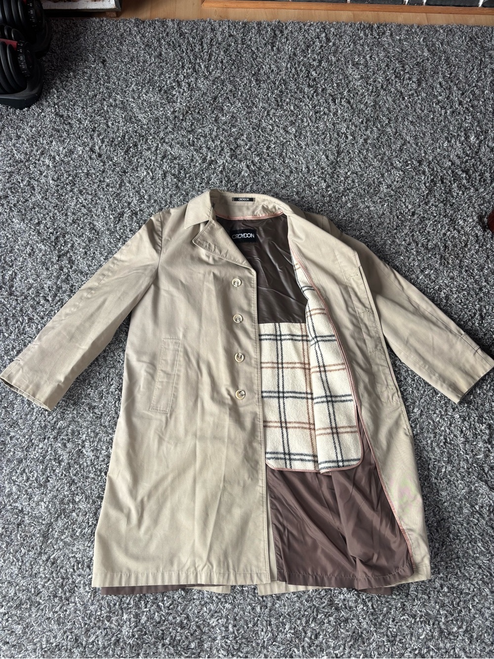 Classic Beige Trench Coat with Plaid Lining